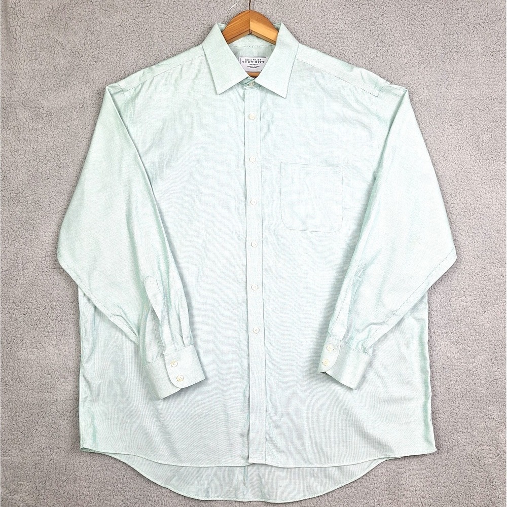 Charles Tyrwhitt Dress Shirt‎ Mens 18 37 XL Green Gingham Microcheck Button Down